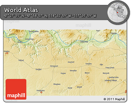 Physical 3D Map of the Area around 47° 41' 6" N, 118° 4' 29" W