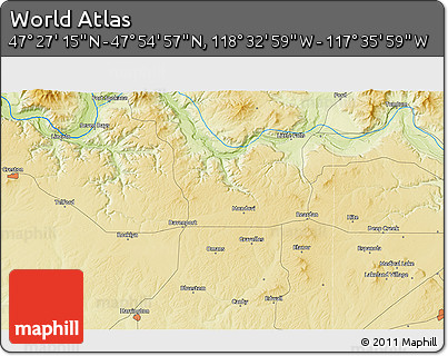 Physical 3D Map of the Area around 47° 41' 6" N, 118° 4' 29" W