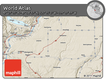 Shaded Relief Map of the Area around 47° 41' 6" N, 119° 46' 30" W
