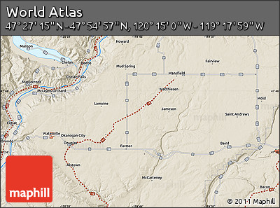 Shaded Relief Map of the Area around 47° 41' 6" N, 119° 46' 30" W