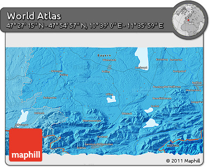 Political 3D Map of the Area around 47° 41' 6" N, 11° 7' 30" E