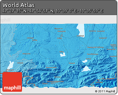 Political 3D Map of the Area around 47° 41' 6" N, 11° 7' 30" E