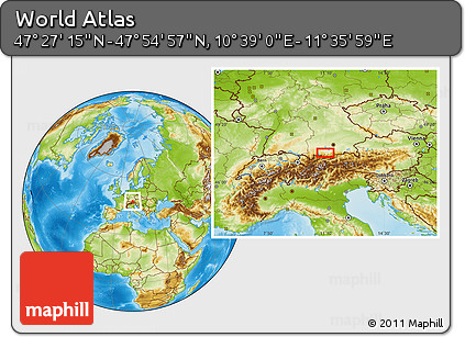 Physical Location Map of the Area around 47° 41' 6" N, 11° 7' 30" E