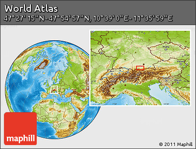 Physical Location Map of the Area around 47° 41' 6" N, 11° 7' 30" E