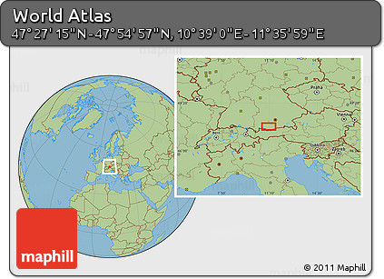 Savanna Style Location Map of the Area around 47° 41' 6" N, 11° 7' 30" E