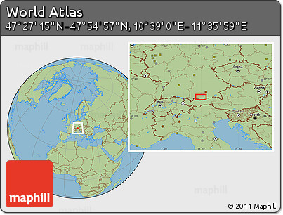 Savanna Style Location Map of the Area around 47° 41' 6" N, 11° 7' 30" E