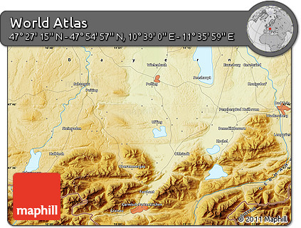 Physical Map of the Area around 47° 41' 6" N, 11° 7' 30" E