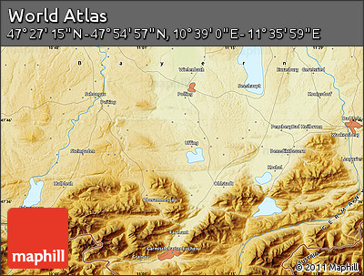 Physical Map of the Area around 47° 41' 6" N, 11° 7' 30" E