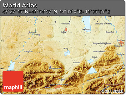 Physical Map of the Area around 47° 41' 6" N, 11° 7' 30" E