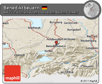 Shaded Relief Panoramic Map of Benediktbeuern