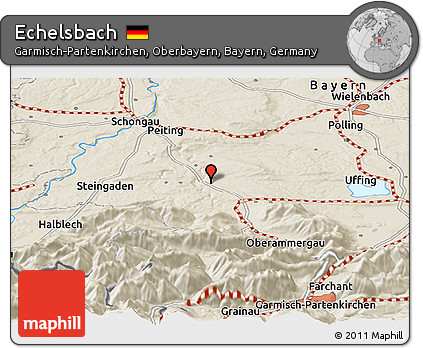 Shaded Relief Panoramic Map of Echelsbach