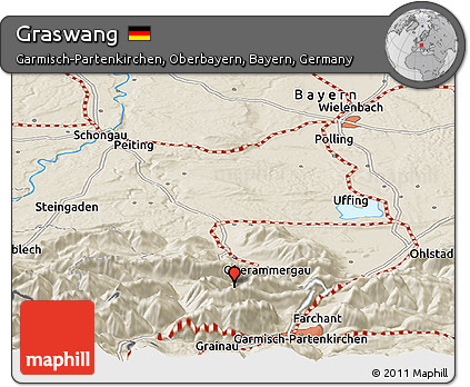 Shaded Relief Panoramic Map of Graswang