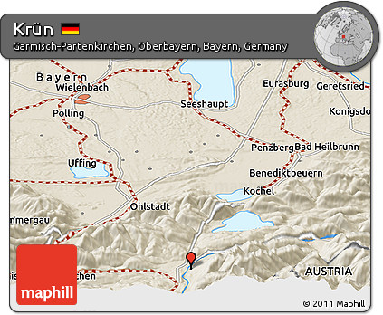 Shaded Relief Panoramic Map of Krün
