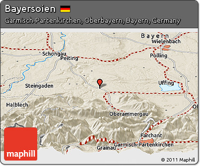 Shaded Relief Panoramic Map of Bayersoien