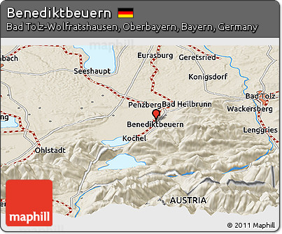 Shaded Relief Panoramic Map of Benediktbeuern