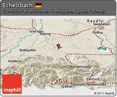Shaded Relief Panoramic Map of Echelsbach