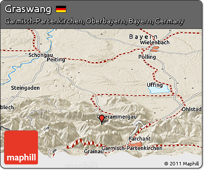 Shaded Relief Panoramic Map of Graswang