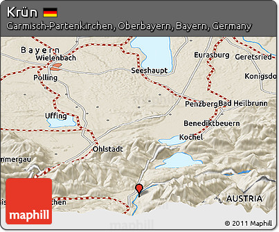 Shaded Relief Panoramic Map of Krün