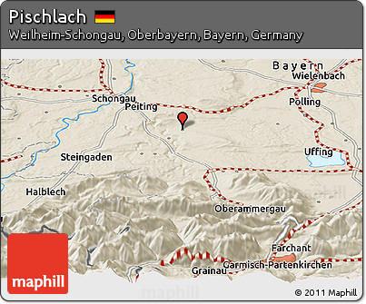 Shaded Relief Panoramic Map of Pischlach