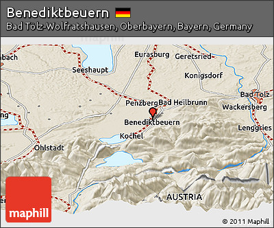 Shaded Relief Panoramic Map of Benediktbeuern