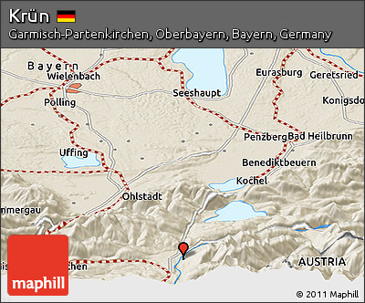 Shaded Relief Panoramic Map of Krün