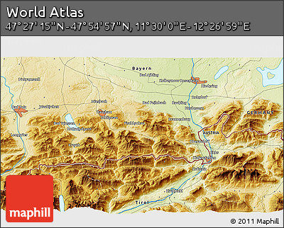 Physical 3D Map of the Area around 47° 41' 6" N, 11° 58' 29" E