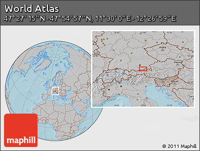 Gray Location Map of the Area around 47° 41' 6" N, 11° 58' 29" E, hill shading