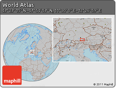 Gray Location Map of the Area around 47° 41' 6" N, 11° 58' 29" E, hill shading