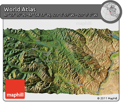Satellite 3D Map of the Area around 47° 41' 6" N, 120° 37' 30" W