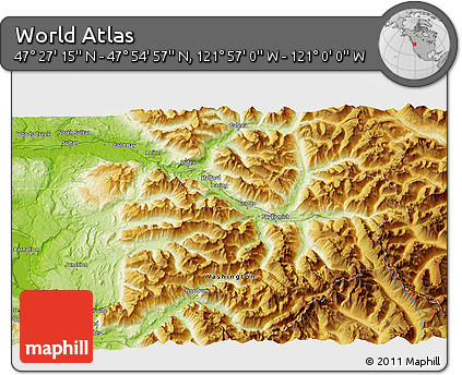 Physical 3D Map of the Area around 47° 41' 6" N, 121° 28' 29" W