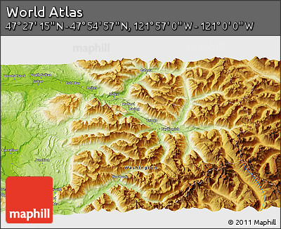 Physical 3D Map of the Area around 47° 41' 6" N, 121° 28' 29" W
