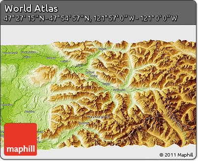 Physical 3D Map of the Area around 47° 41' 6" N, 121° 28' 29" W