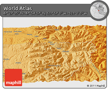 Political 3D Map of the Area around 47° 41' 6" N, 121° 28' 29" W