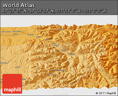 Political 3D Map of the Area around 47° 41' 6" N, 121° 28' 29" W