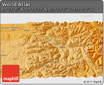 Political 3D Map of the Area around 47° 41' 6" N, 121° 28' 29" W
