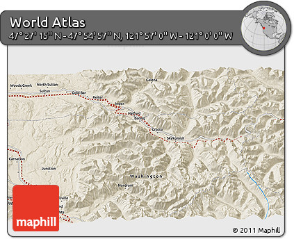 Shaded Relief 3D Map of the Area around 47° 41' 6" N, 121° 28' 29" W