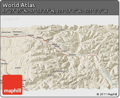 Shaded Relief 3D Map of the Area around 47° 41' 6" N, 121° 28' 29" W