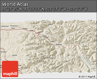 Shaded Relief 3D Map of the Area around 47° 41' 6" N, 121° 28' 29" W