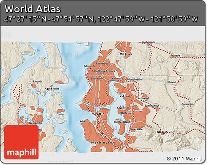 Shaded Relief 3D Map of the Area around 47° 41' 6" N, 122° 19' 29" W
