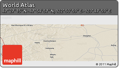 Shaded Relief Panoramic Map of the Area around 47° 41' 6" N, 123° 19' 29" E