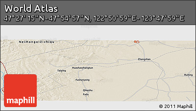 Shaded Relief Panoramic Map of the Area around 47° 41' 6" N, 123° 19' 29" E