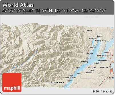 Shaded Relief 3D Map of the Area around 47° 41' 6" N, 123° 10' 30" W