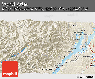 Shaded Relief 3D Map of the Area around 47° 41' 6" N, 123° 10' 30" W