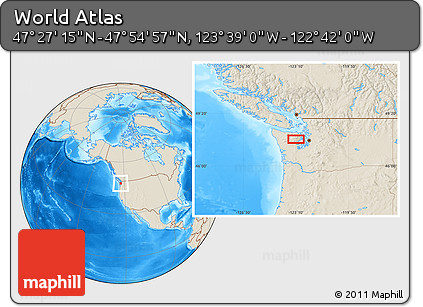 Shaded Relief Location Map of the Area around 47° 41' 6" N, 123° 10' 30" W