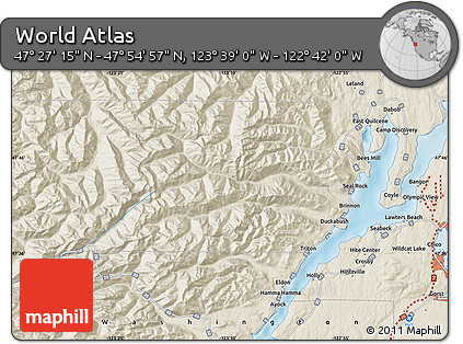 Shaded Relief Map of the Area around 47° 41' 6" N, 123° 10' 30" W