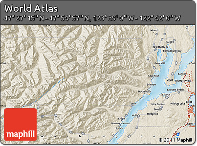 Shaded Relief Map of the Area around 47° 41' 6" N, 123° 10' 30" W