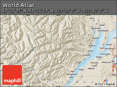 Shaded Relief Map of the Area around 47° 41' 6" N, 123° 10' 30" W