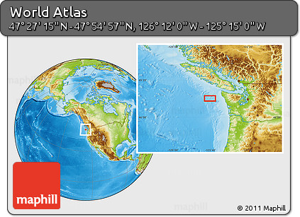 Physical Location Map of the Area around 47° 41' 6" N, 125° 43' 29" W