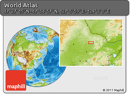 Physical Location Map of the Area around 47° 41' 6" N, 127° 34' 30" E