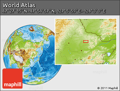 Physical Location Map of the Area around 47° 41' 6" N, 127° 34' 30" E